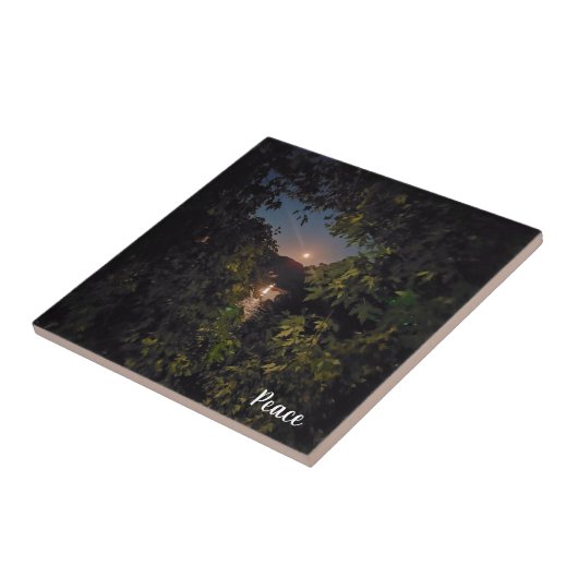 Hellrosa Mondglühen über ruhiges Wasser Fliese (Seite)