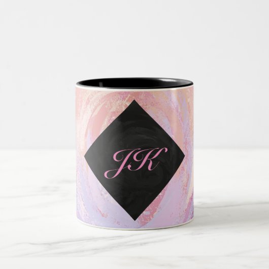 Hellrosa Monogramm Zweifarbige Tasse (Mittel)