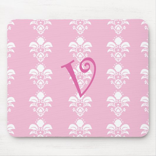 Hellrosa Mousepad weißer Damast "v " (Vorne)