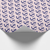 Hellrosa, Navy Blue Anchors Muster Geschenkpapier (Ecke)