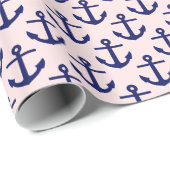 Hellrosa, Navy Blue Anchors Muster Geschenkpapier (Rolleneckpunkt)