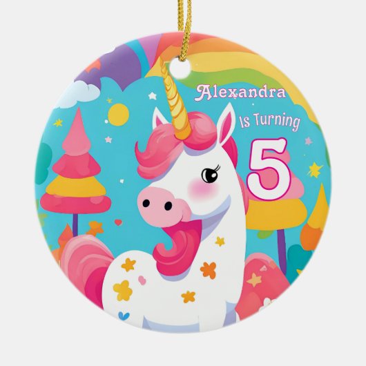 Hellrosa Niedliches Einhorn Geburtstag Keramik Ornament (Vorne)