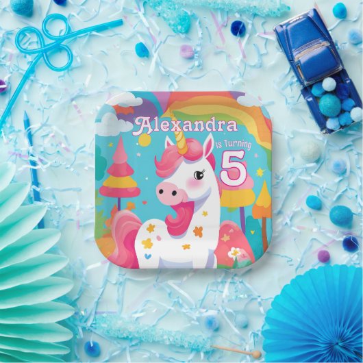 Hellrosa Niedliches Einhorn Geburtstag Pappteller (Party)