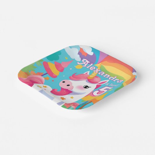 Hellrosa Niedliches Einhorn Geburtstag Pappteller (Gewinkelt)