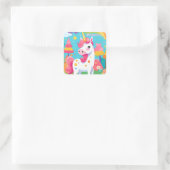 Hellrosa Niedliches Einhorn Quadratischer Aufkleber (Tasche)