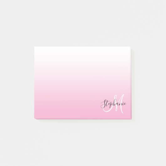 Hellrosa Ombre Elegantes Monogramm Post-it Klebezettel (Vorderseite)