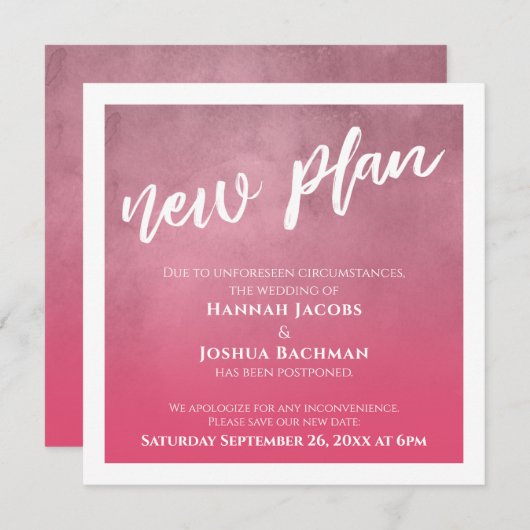Hellrosa Ombre Hinausgezögerte Hochzeitsplankarte Einladung (Vorne/Hinten)