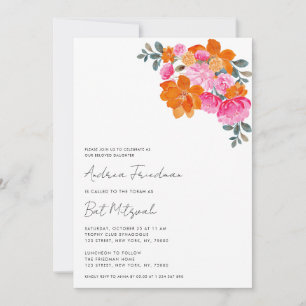 Hellrosa orange Blumenstrauß Vibrant Bat Mitzvah Einladung