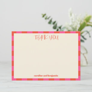 Hellrosa Orange Checkerboard Personalisierte Namen Dankeskarte