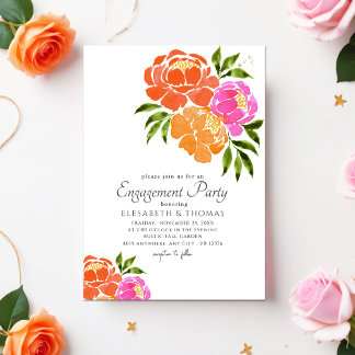 Hellrosa Orange Coral Floral Sommer Hochzeit Einladung