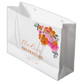 Hellrosa Orange Vibrannte florale Bridesmaid Große Geschenktüte (Vorderseite Schrägansicht)