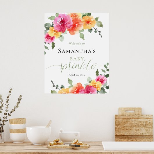 Hellrosa-orangefarbene Babysprinkbar Poster (Küche)