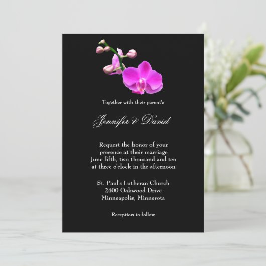 Hellrosa Orchideenhochzeit Einladung (Stehend Vorderseite)