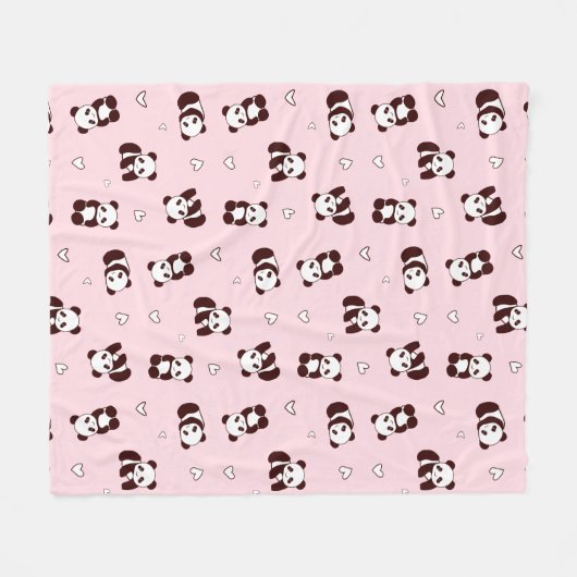 Hellrosa Panda Herz Fleece Blanket (Vorderseite (Horizontal))