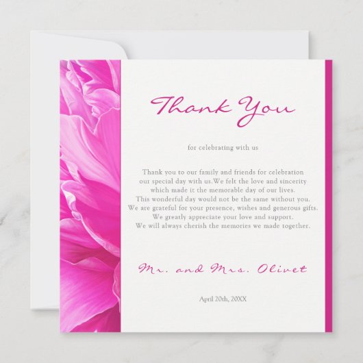 Hellrosa Peony Wedding Danke Karte (Rückseite)