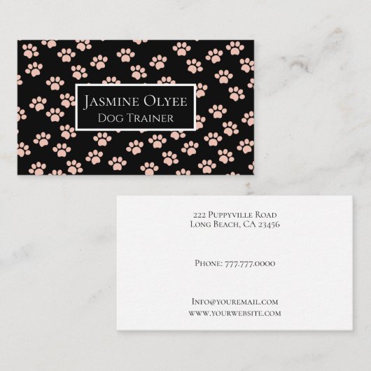 Hellrosa Pet-Muster in Schwarz Visitenkarte (Vorne/Hinten)