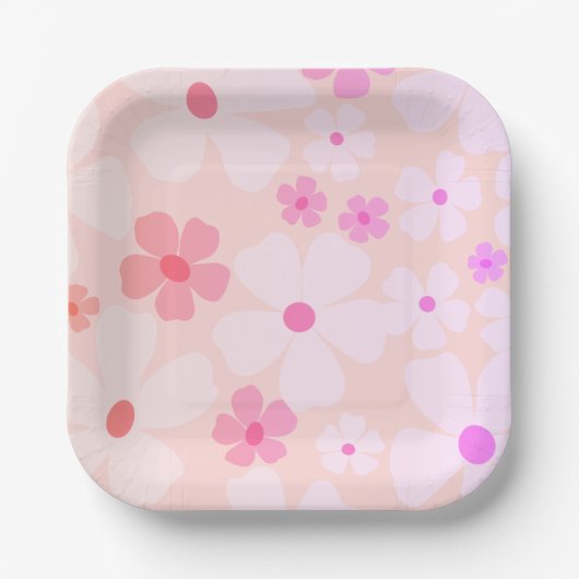 Hellrosa Pfirsichfarben Blume Power Square Pappteller (Vorderseite)