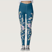 Hellrosa Pflaumen auf dunkelblau, botanisch, flora Leggings (Vorderseite)