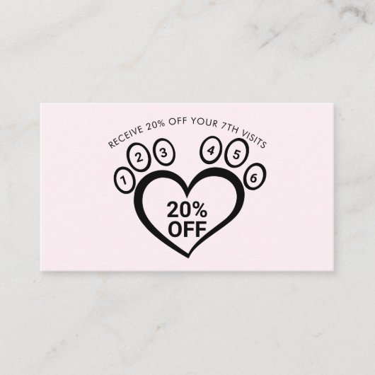 Hellrosa Pfote Pet Grooming Vet Loyalty Visitenkarte (Vorderseite)