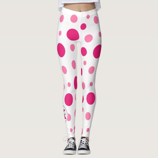 Hellrosa Polka Dots Individuelle Name und Monogram Leggings (Vorderseite)