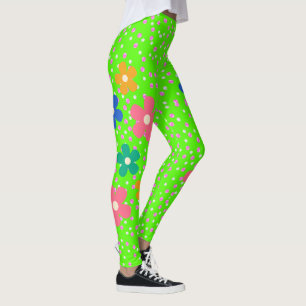 Hellrosa Polka Punkte und Blume Leggings
