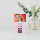 Hellrosa QR-Code, Logo und Foto-Make-up Visitenkarte (Stehend Vorderseite)