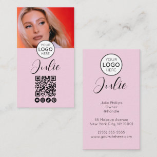 Hellrosa QR-Code, Logo und Foto-Make-up Visitenkarte