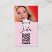 Hellrosa QR-Code, Logo und Foto-Make-up Visitenkarte (Vorderseite)