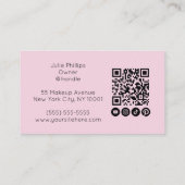 Hellrosa QR-Code, Social Icon und Foto-Make-up Visitenkarte (Rückseite)