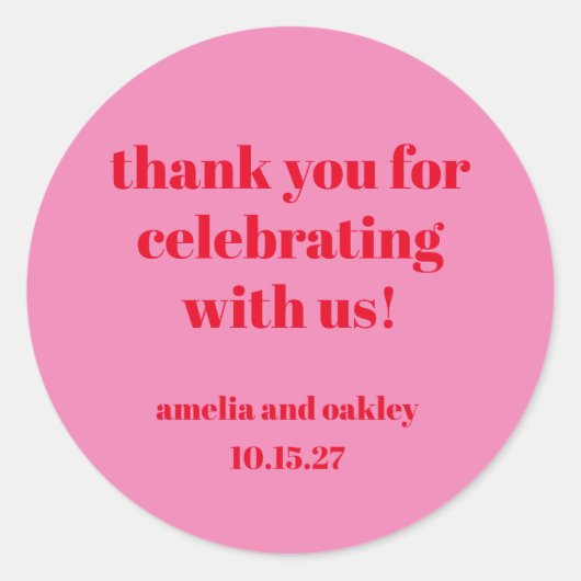 Hellrosa Red Retro Custom Wedding Danke Runder Aufkleber (Vorderseite)