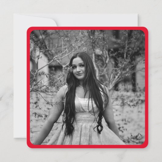 Hellrosa Red Script Foto Chic Graduation Party Einladung (Rückseite)