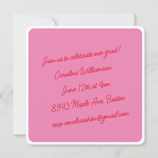 Hellrosa Red Script Minimalistisch Graduation Part Einladung (Vorderseite)