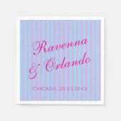 Hellrosa Retro Blau Rosa Streifen Hochzeit Serviette (Vorderseite)
