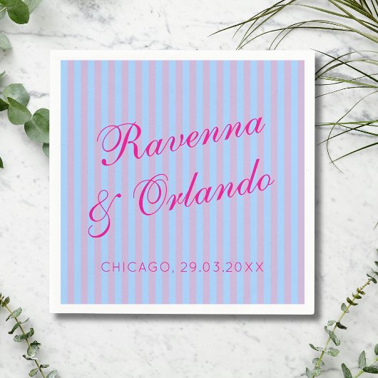 Hellrosa Retro Blau Rosa Streifen Hochzeit Serviette