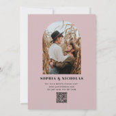 Hellrosa Rosa Elegante minimalistische Hochzeit QR Einladung (Rückseite)