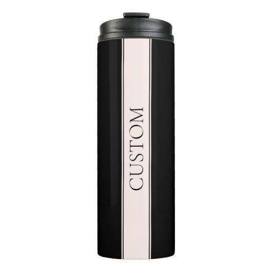 Hellrosa Rosa Streifen und eleganter bearbeitbarer Thermosbecher (Vorderseite)