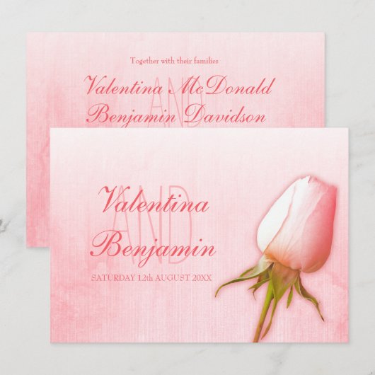 Hellrosa Rose Bud Hochzeit Einladungen (Vorne/Hinten)