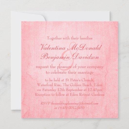 Hellrosa Rose Bud Square Einladung (Rückseite)