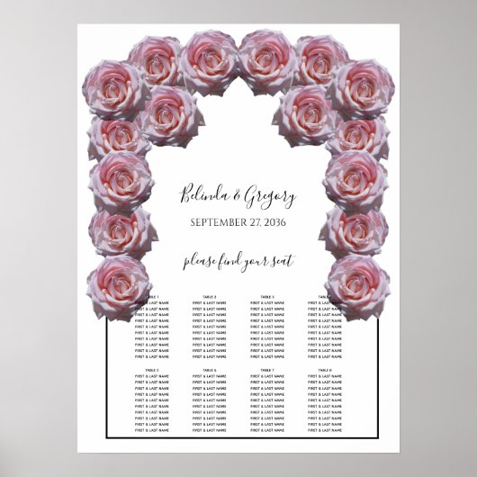 Hellrosa Rose Hochzeitstabelle Poster (Vorne)