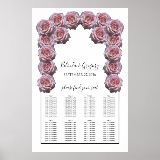 Hellrosa Rose Hochzeitstabelle Poster (Vorne)