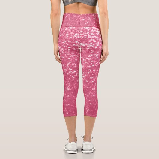 Hellrosa Rose Imitate Glitzern Glitzer Capri Leggings (Rückseite)