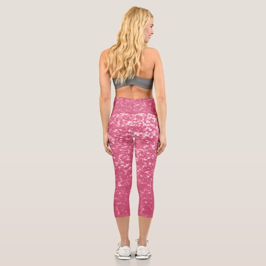Hellrosa Rose Imitate Glitzern Glitzer Capri Leggings (Rückseite)
