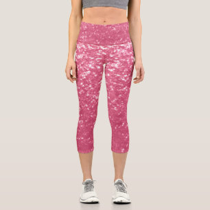 Hellrosa Rose Imitate Glitzern Glitzer Capri Leggings