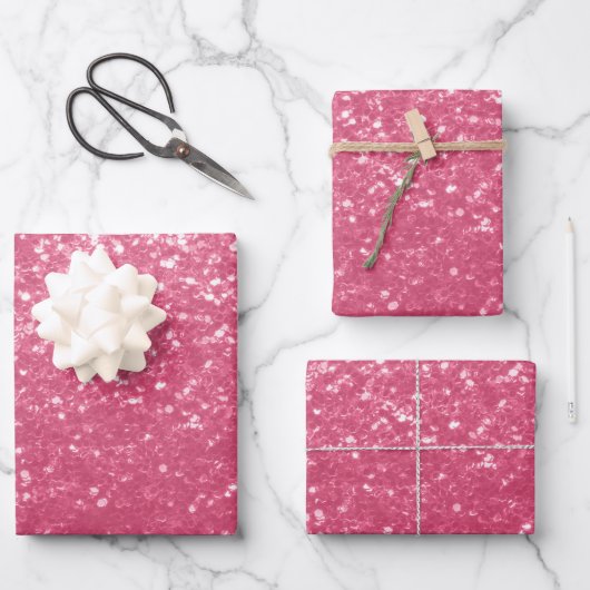 Hellrosa Rose Imitate Glitzern Glitzer Geschenkpapier Set (Vorderseite)