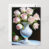 Hellrosa Rose in Kristallvase Postkarte (Vorne/Hinten)