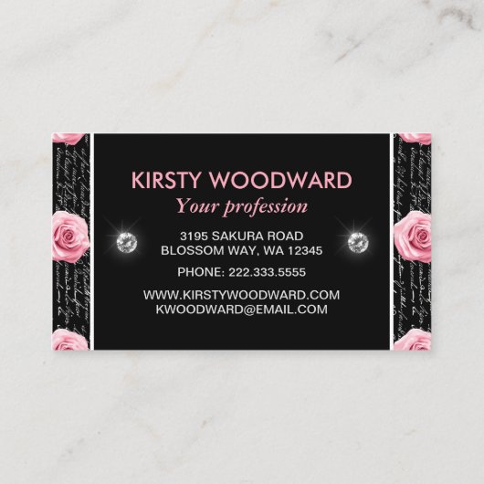 Hellrosa Rose in Schwarzweiß mit handgeschriebenem Visitenkarte (Rückseite)