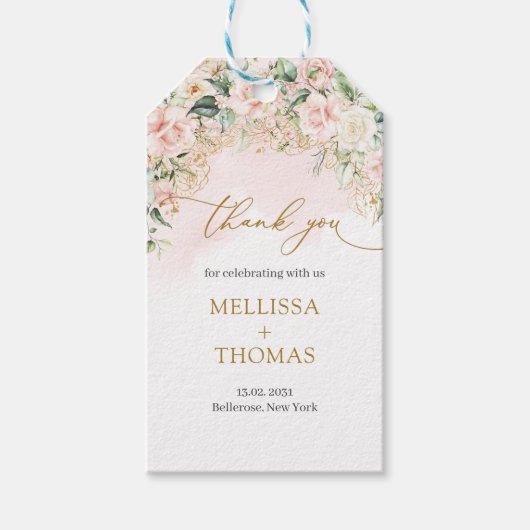 Hellrosa Rose Moderne Kalligraphie Hochzeit Geschenkanhänger (Vorderseite)