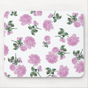 Hellrosa Rosen-Blumenmuster auf Weiß Mousepad