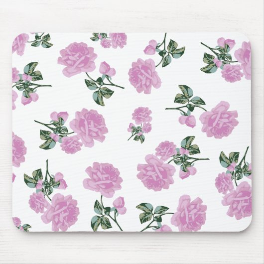 Hellrosa Rosen-Blumenmuster auf Weiß Mousepad (Vorne)