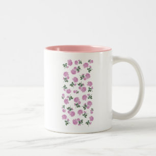 Hellrosa Rosen-Blumenmuster auf Weiß Zweifarbige Tasse